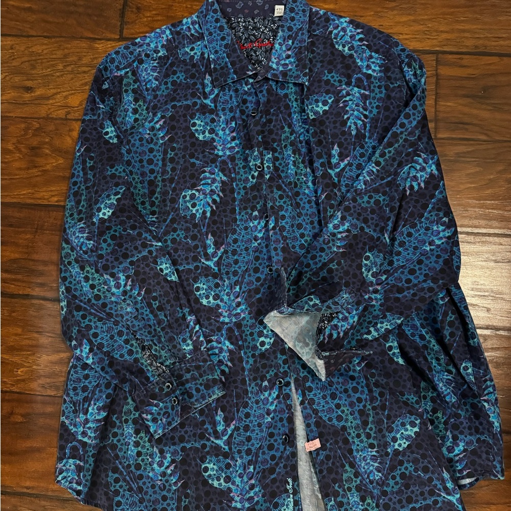 Robert Graham Navy & Teal Floral Dot Button-Down Shirt